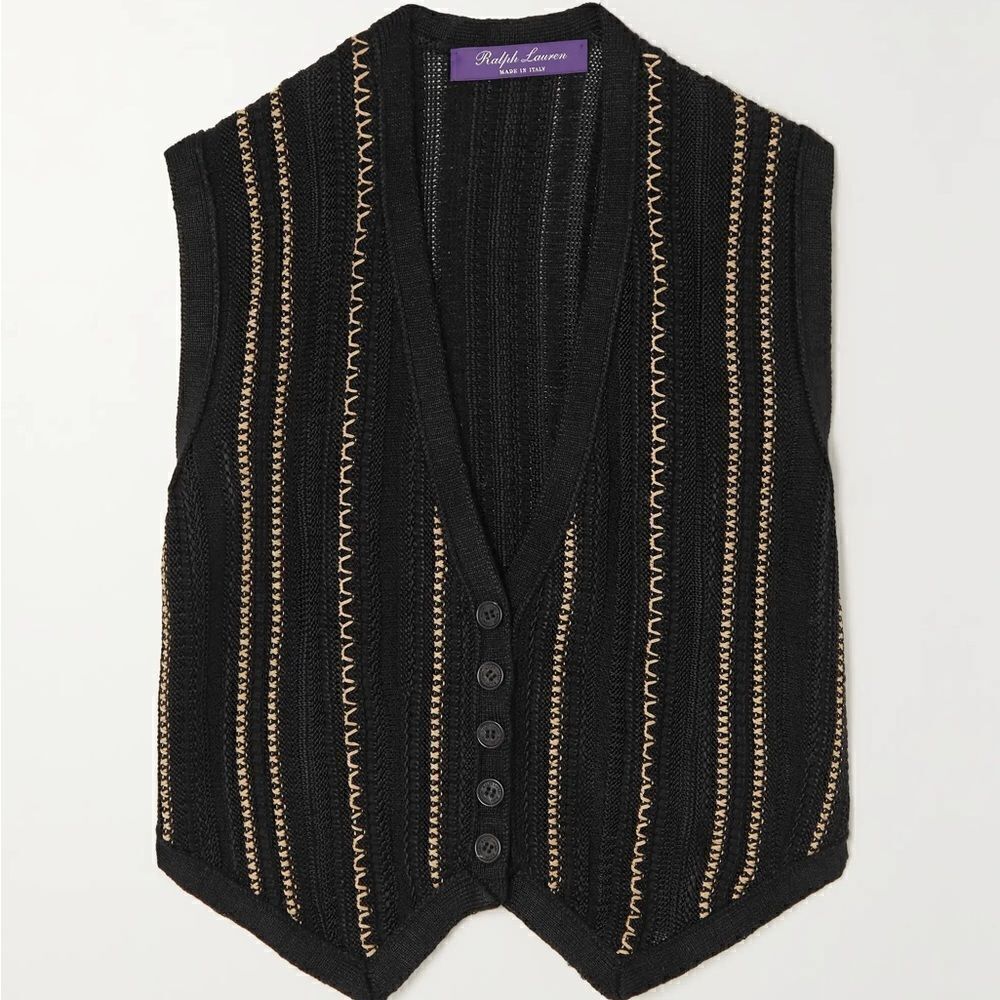 Ralph Lauren Pre-Fall ‘23 Embroidered Stripe Crochet Knit Silk Linen Vest - Picture 11 of 17